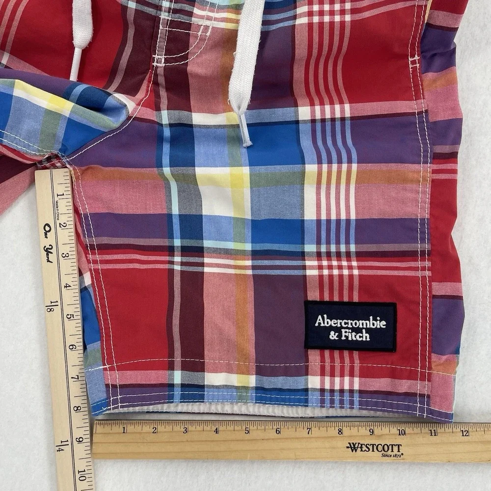 Abercrombie & Fitch Board Shorts Mens M Multicolor Plaid Y2K Lined Swim Retro